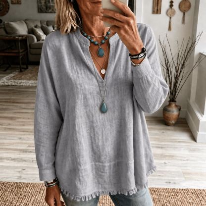 Olive | Relaxed V-Neck Tunic Blouse