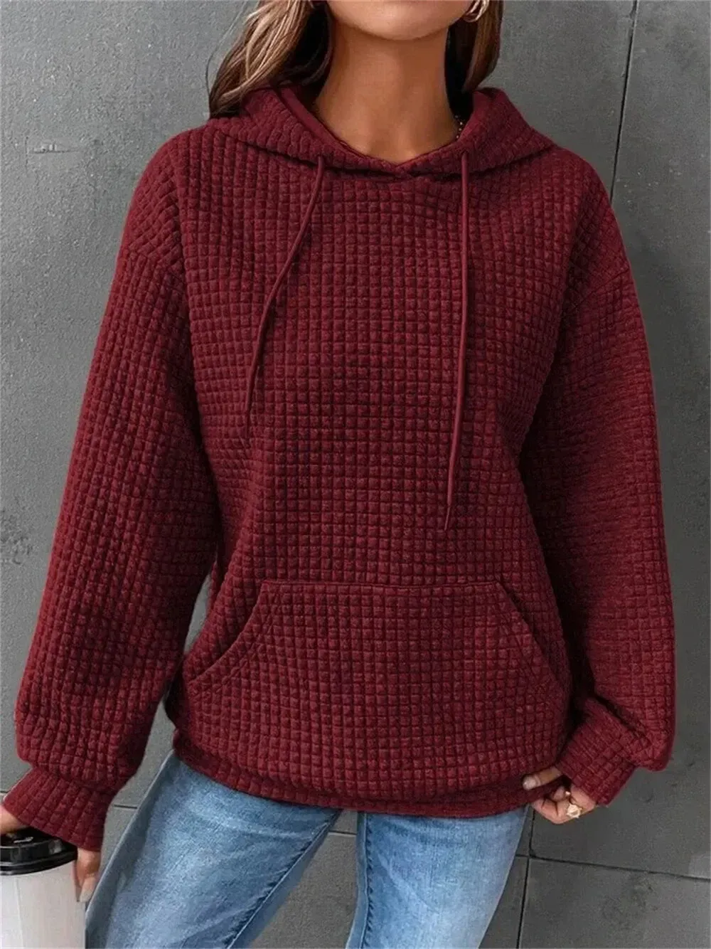 Womens Casual Pocket Hoodie Long Sleeve Fashion Pullover Hooded Top Sweatshirt