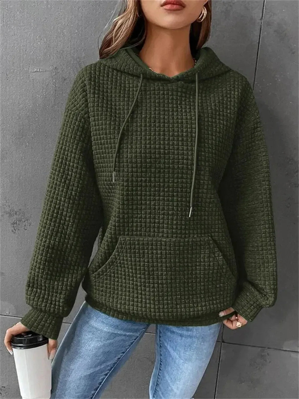 Womens Casual Pocket Hoodie Long Sleeve Fashion Pullover Hooded Top Sweatshirt