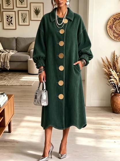 Women's Oversized Gold Button Long Denim Coat Dress