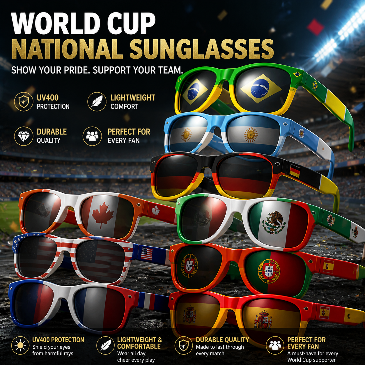 ⚡ World Cup National Sunglasses – Team Flag Collection