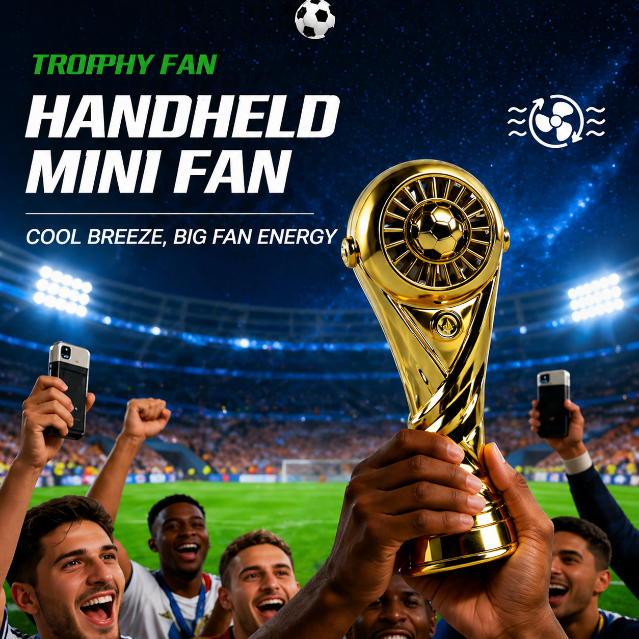 Trophy Handheld Fan – USB Rechargeable Mini Fan for Sports, Game Day & Party Fun