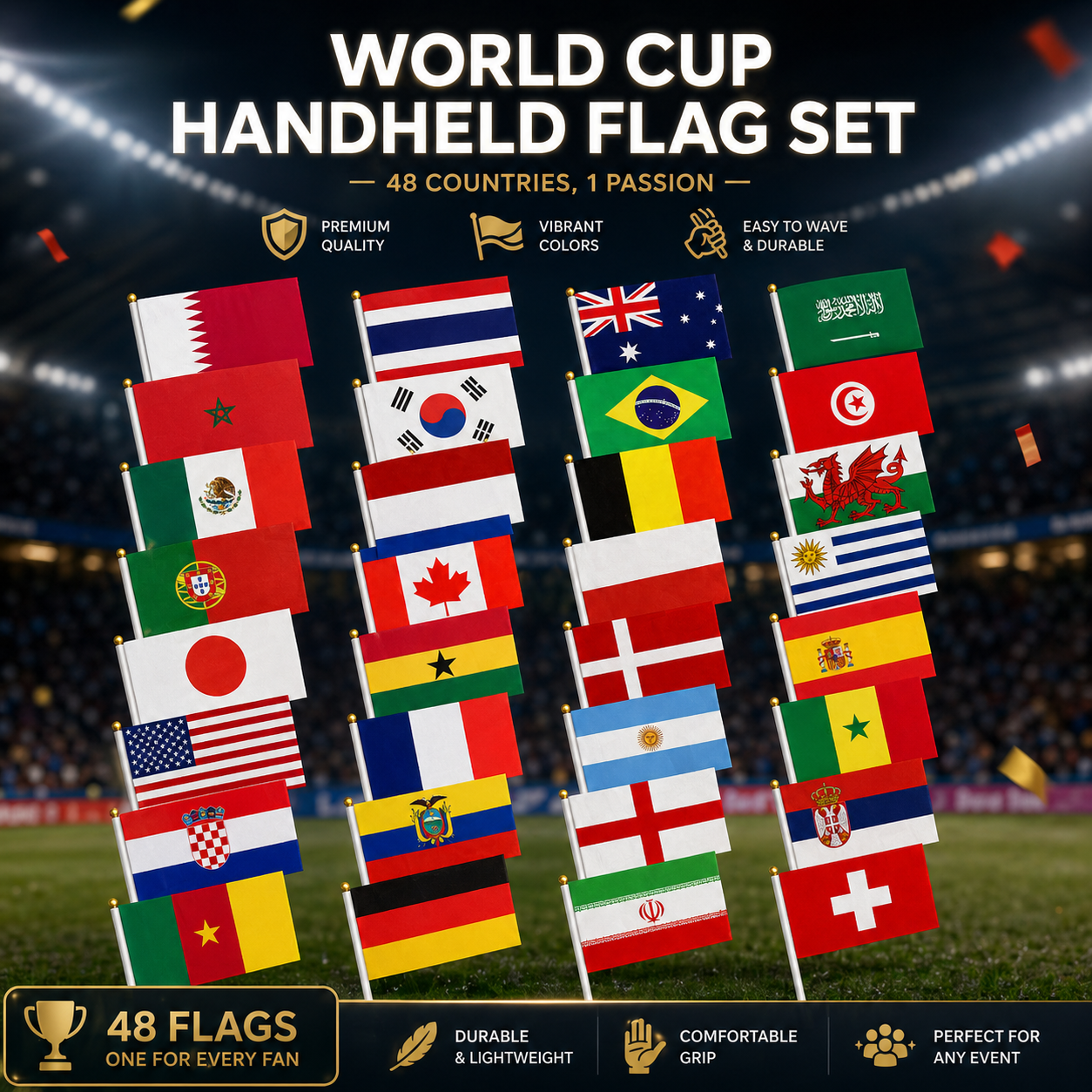 World Cup Fan Flags 🇺🇸🇦🇷🇫🇷🇧🇷🏴🇪🇸🇩🇪🇵🇹