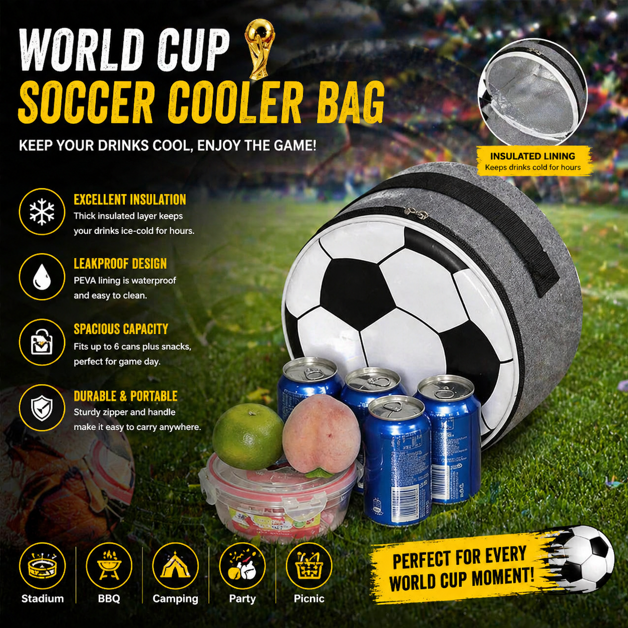 ⚽ Soccer Ball Insulated Cooler Bag