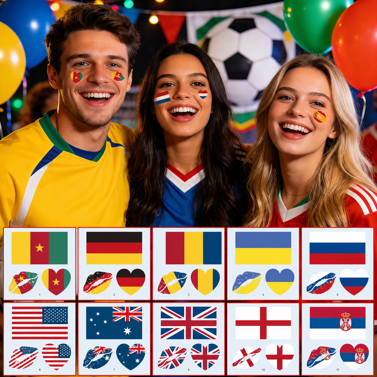 World Cup Face Flag Stickers – Hands-Free Fan Spirit Tattoos for Game Day Fun