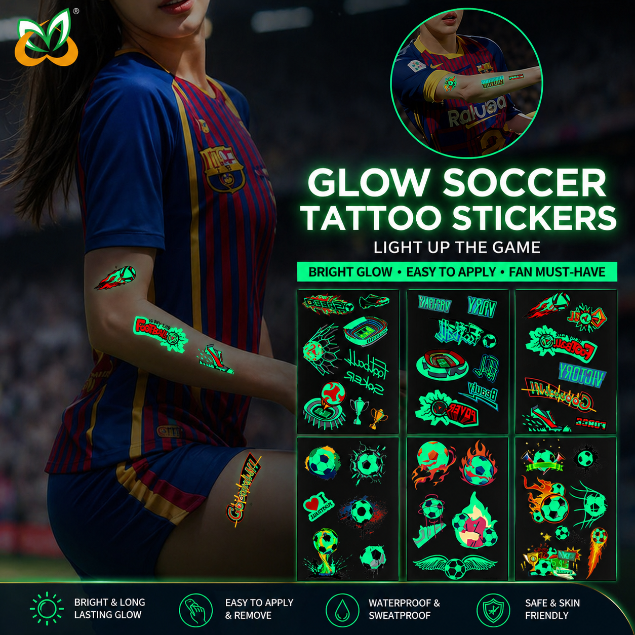 ⚽ Glow-in-the-Dark Soccer Tattoo Stickers – Game Night Edition