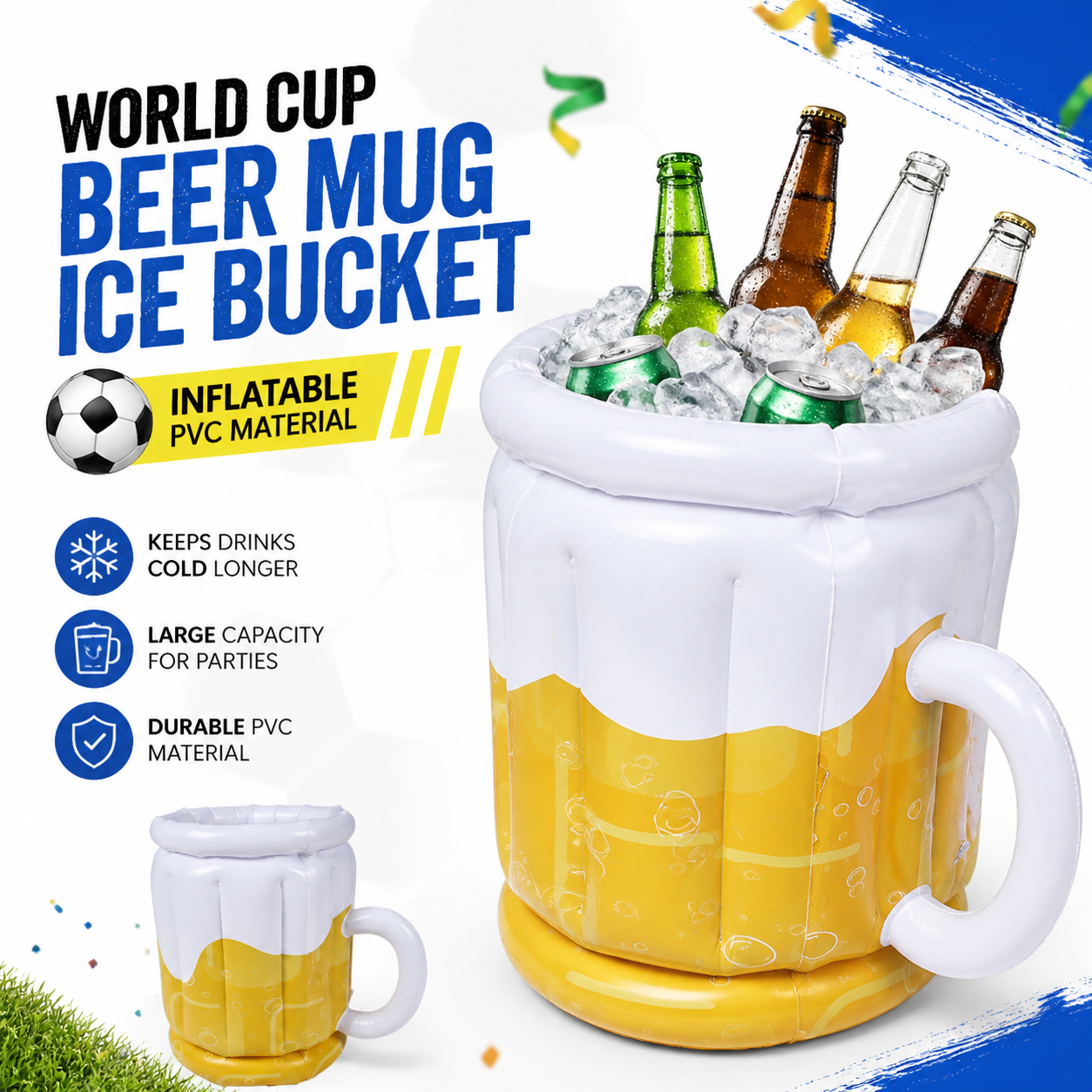 🍺 World Cup Beer Mug Ice Bucket – Inflatable Party Cooler