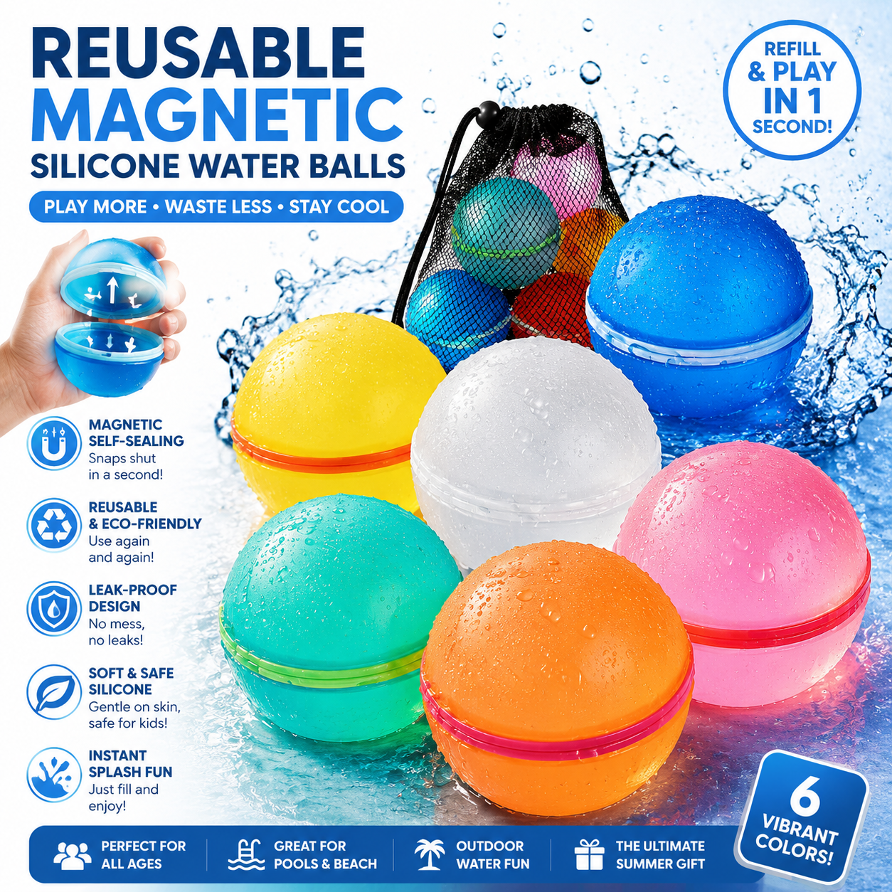 AquaSnap™ Reusable Magnetic Water Balloons 
