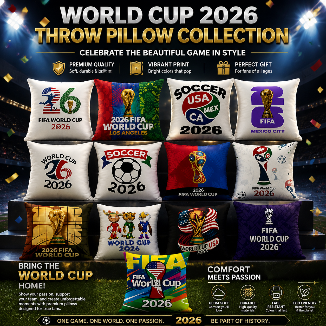 🌎 2026 FIFA World Cup Themed Throw Pillows – Premium Collectible Set