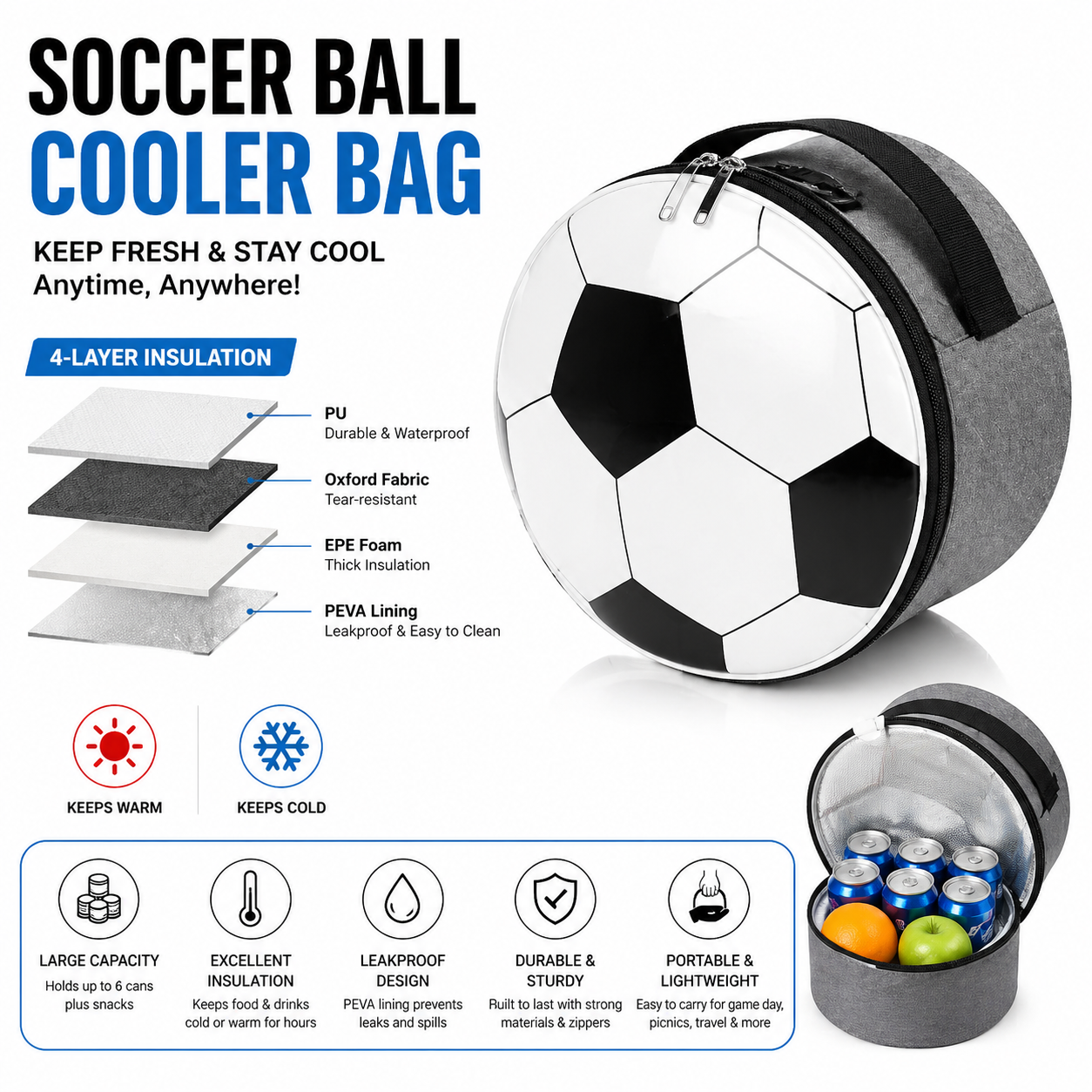 ⚽ Soccer Ball Insulated Cooler Bag