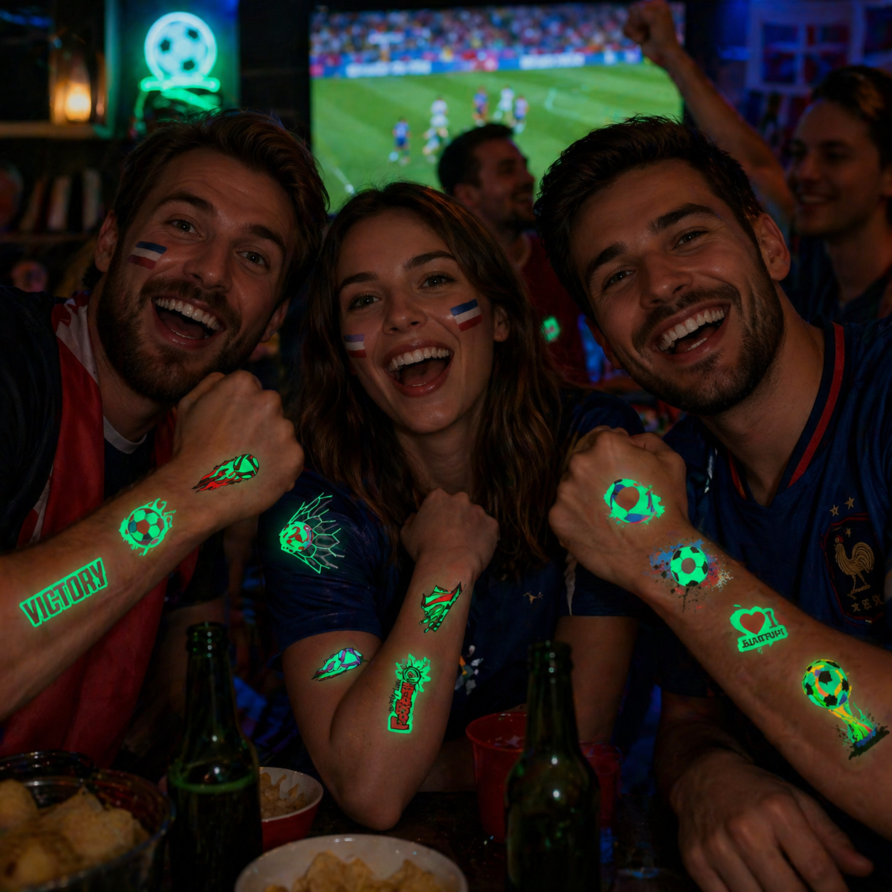 ⚽ Glow-in-the-Dark Soccer Tattoo Stickers – Game Night Edition