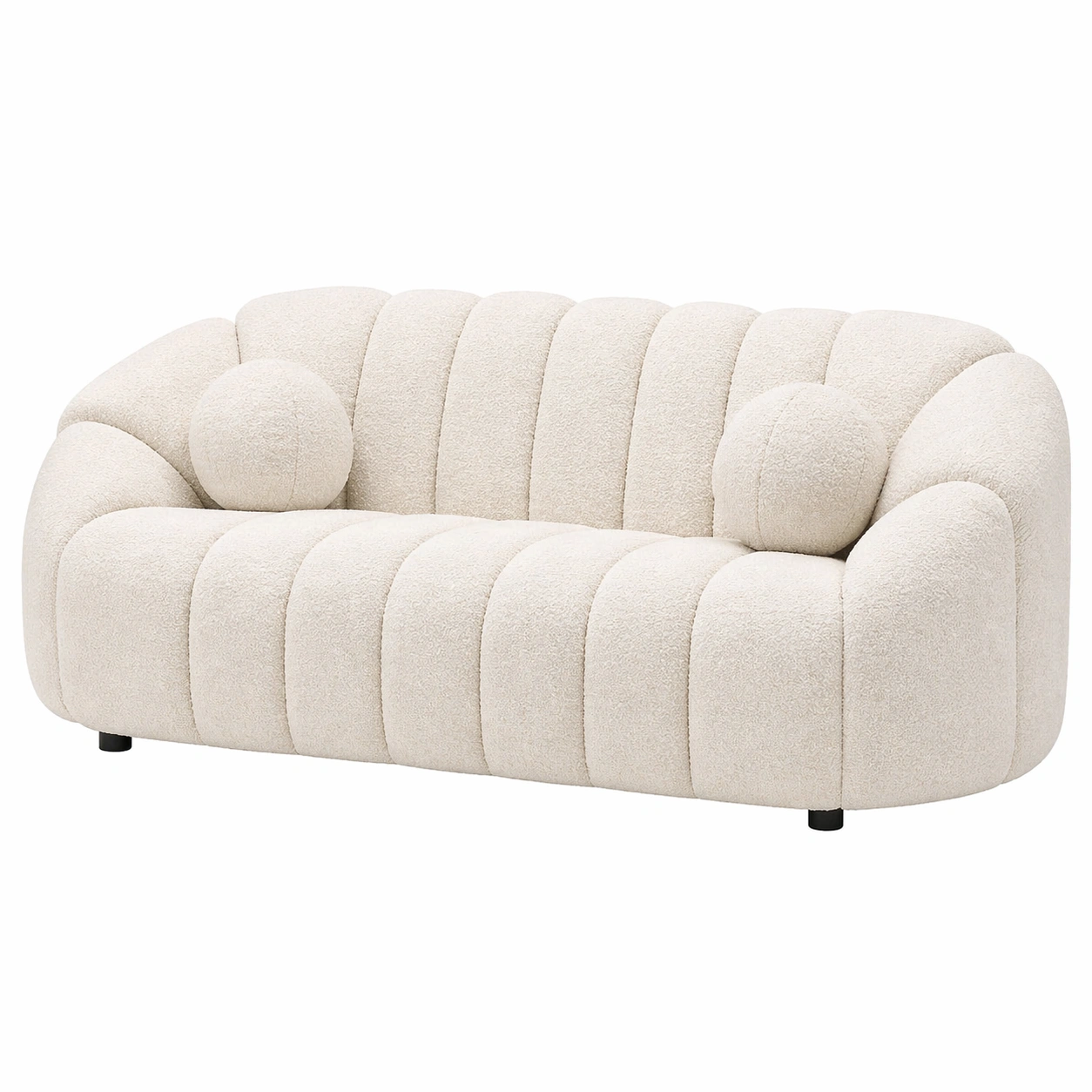 3 Sitzer Sofa Boucle Creme Modern Gepolstert Mit Kissen Rund Design-ardvion