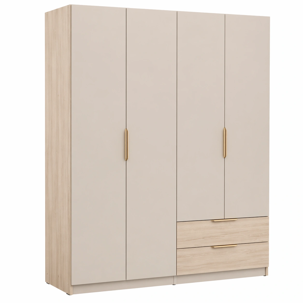 4 Tueren Kleiderschrank mit 2 Schubladen Moderner Mehrzweck Schrank Gross Stauraum Schlafzimmer Schrank 158 cm-ardvion