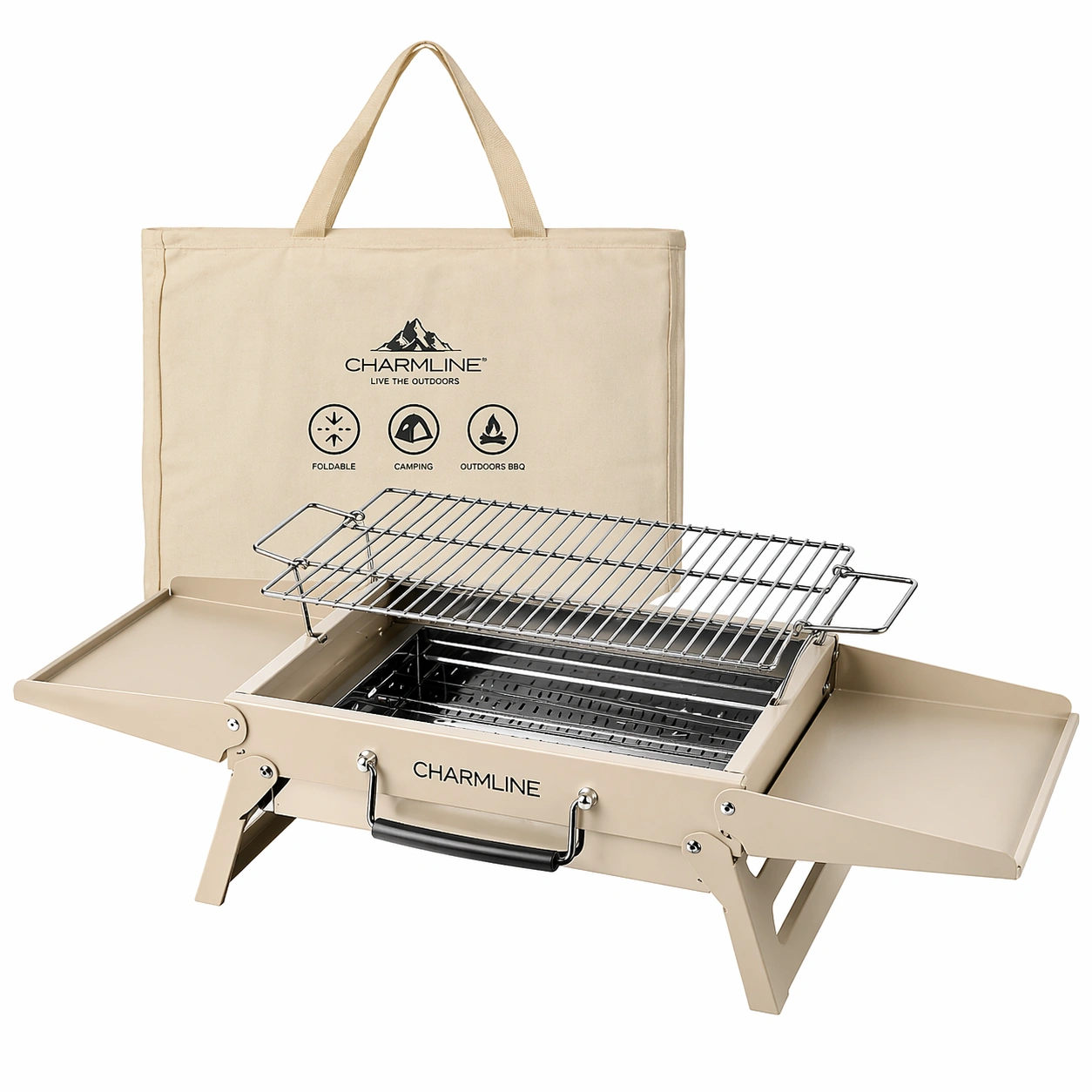 Tragbarer Klappgrill BBQ Holzkohle Tischgrill mit Seitenablagen Camping Picknick Garten-ardvion
