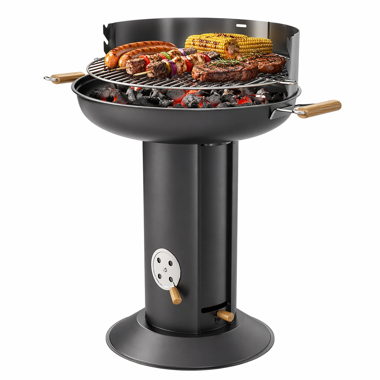 Saeulen Holzkohlegrill mit Hoehenverstellung und Chrom Grillrost 58 x 42 x 85 cm Schwarz-ardvion