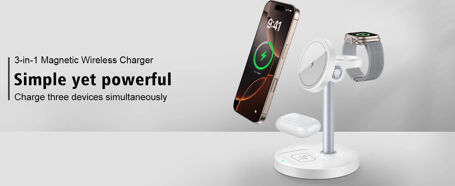 3-in-1 Wireless Charger Stand side view