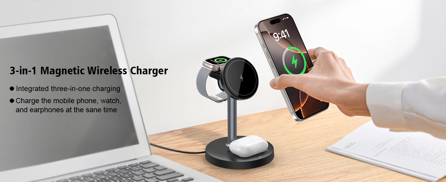 3-in-1 Magnetic Wireless Charger Stand features