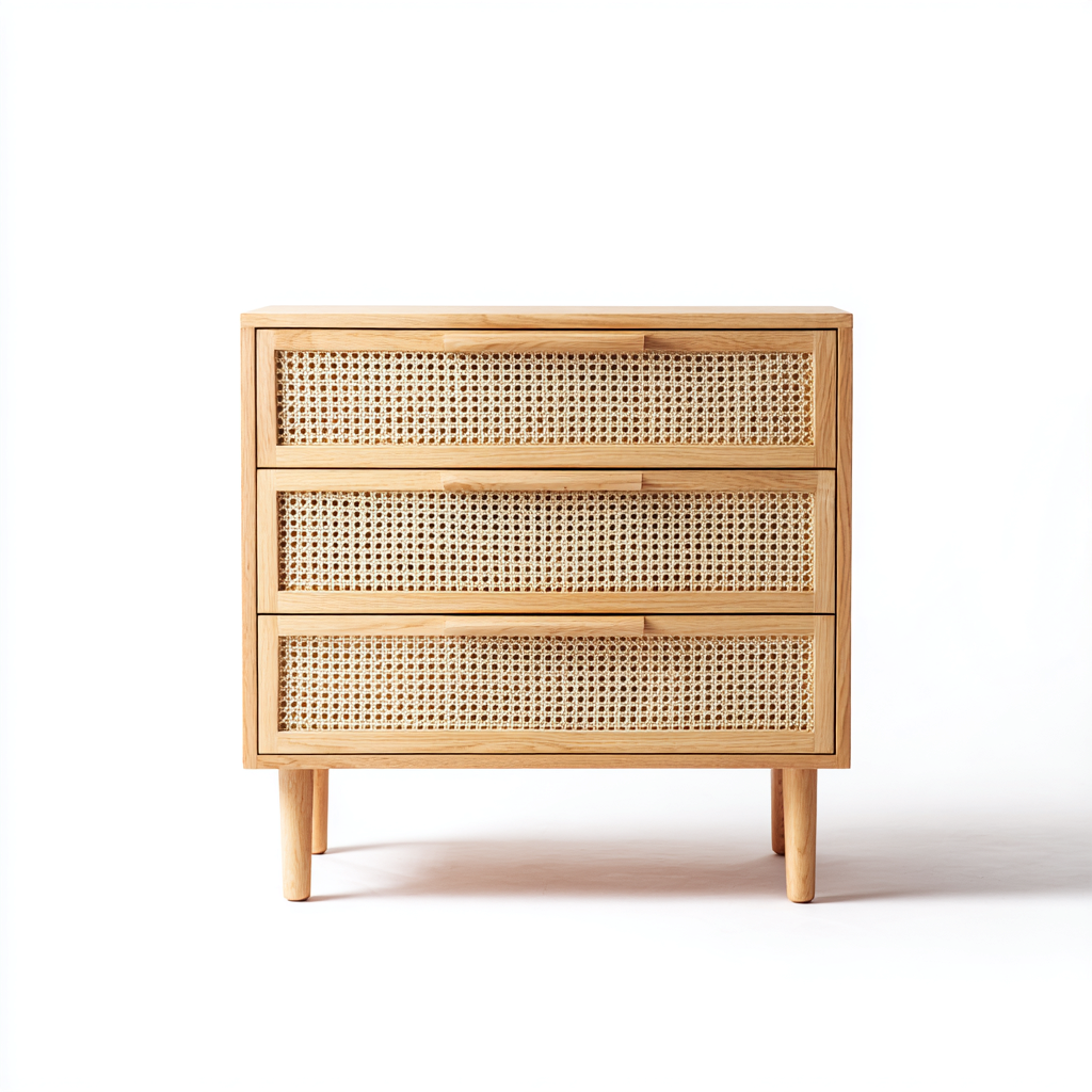 Komoda z rattanu i drewna 80x40x85 cm - naturalna - do salonu - styl boho-Losaroom
