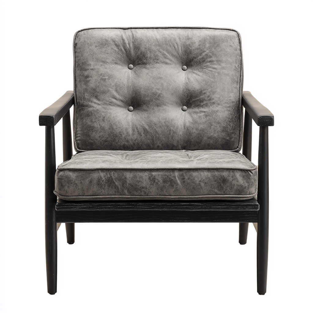 Fotel ze skóry ekologicznej z drewnianą ramą 80x75x85 cm - szary - do salonu - styl retro-Losaroom