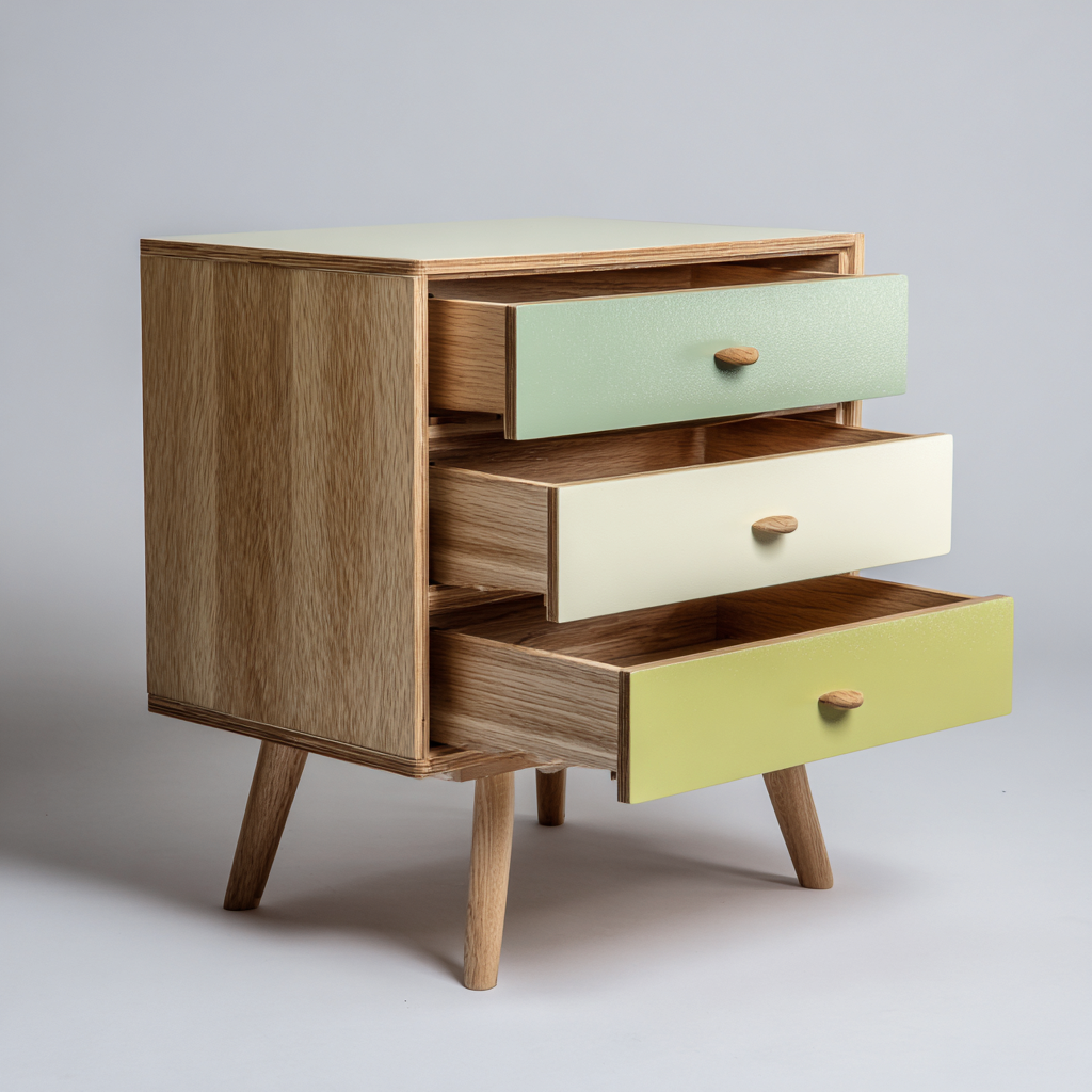 Komoda z drewna dębowego 60x40x75 cm - zielony - jasnokremowy - styl skandynawski do salonu-Losaroom
