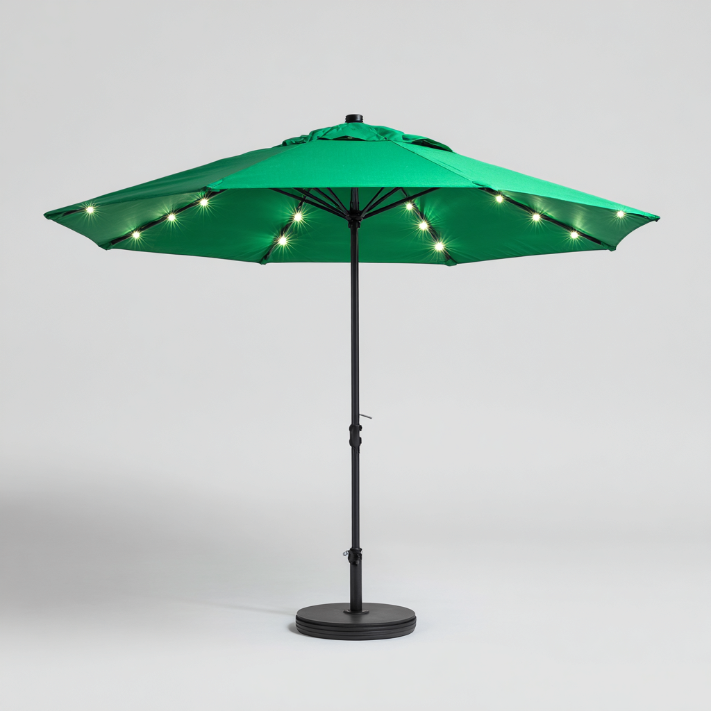 Parasol ogrodowy z oświetleniem LED z poliestru i metalu 230x230x250 cm - zielony - styl nowoczesny - do ogrodu na zewnątrz-Losaroom