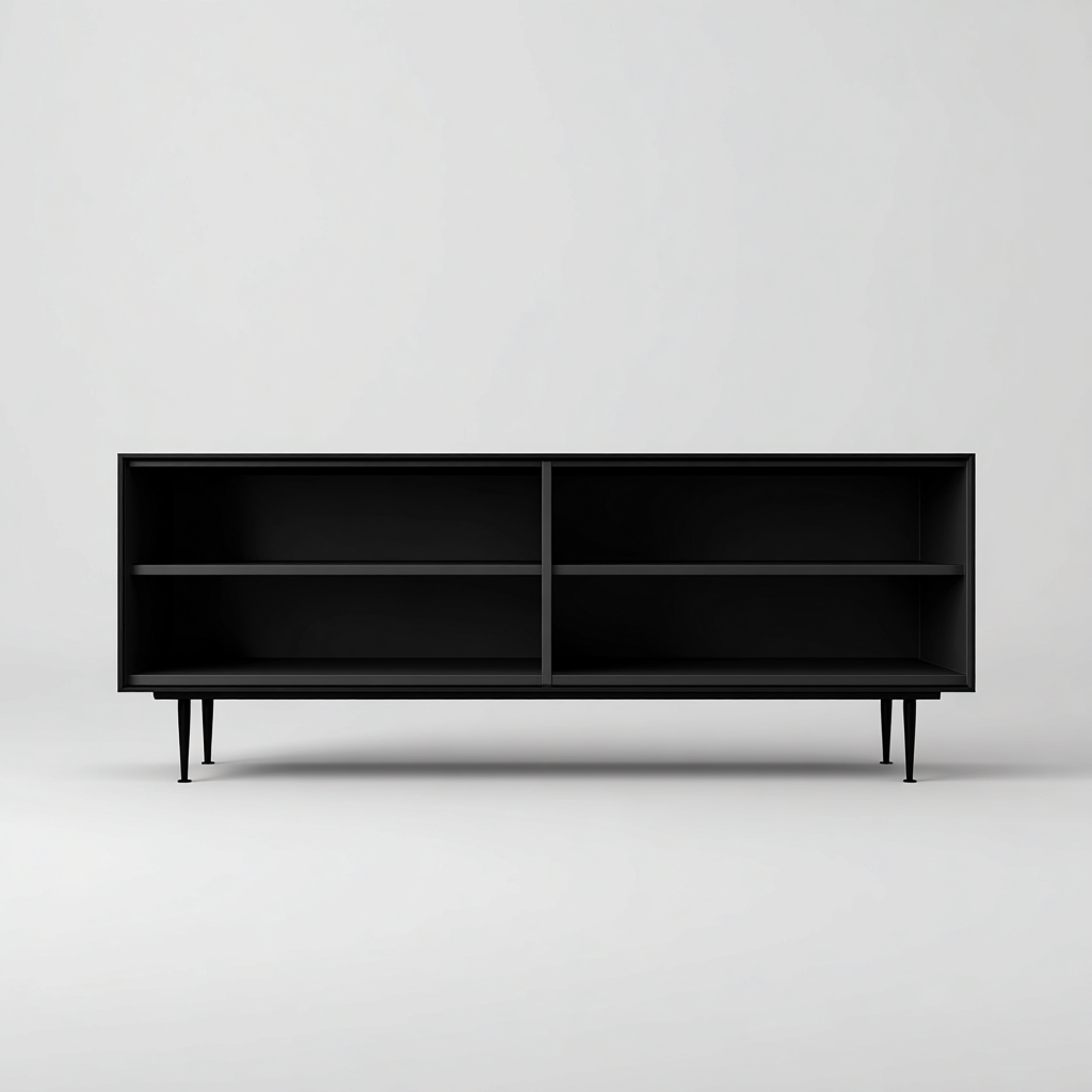 Szafka RTV z metalu i płyty MDF 170x40x55 cm - czarna - do salonu - nowoczesny styl industrialny-Losaroom