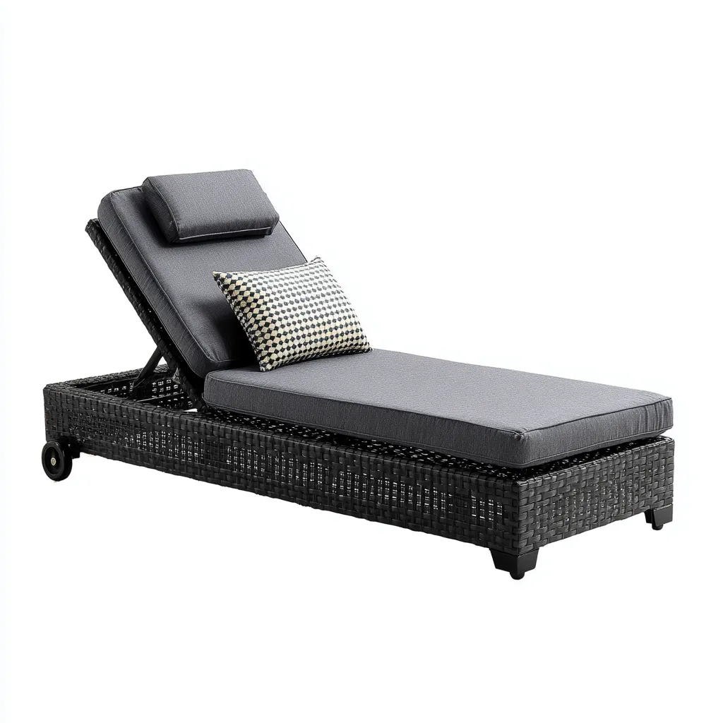 Leżak ogrodowy z technorattanu i tkaniny 190x80x90 cm - czarny - szary - do ogrodu na zewnątrz styl elegancki-Losaroom