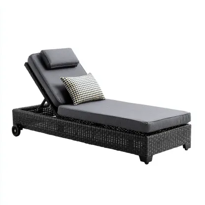 Leżak ogrodowy z technorattanu i tkaniny 190x80x90 cm - czarny - szary - do ogrodu na zewnątrz styl elegancki-Losaroom