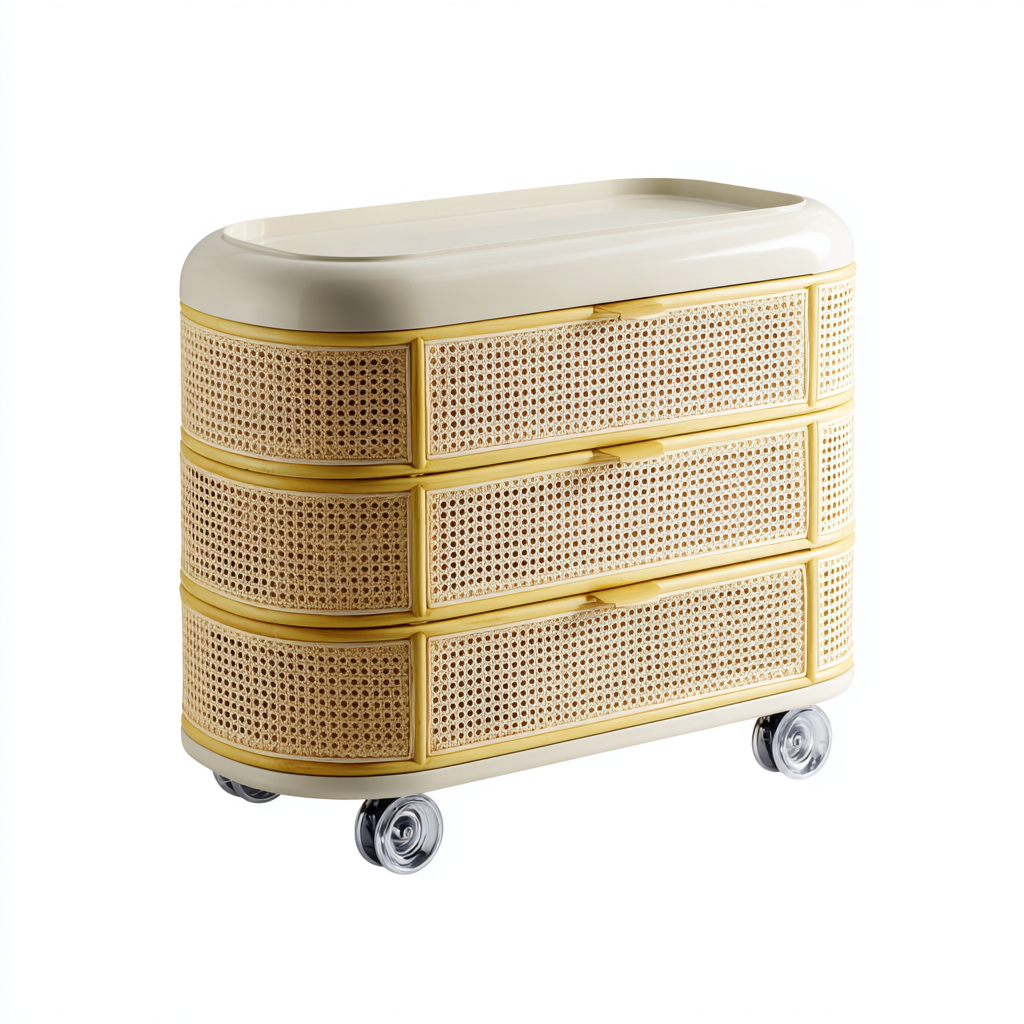 Komoda z tworzywa sztucznego z trzema szufladami i kółkami 75x38x80 cm - beżowo-żółta - do salonu - styl nowoczesny-Losaroom
