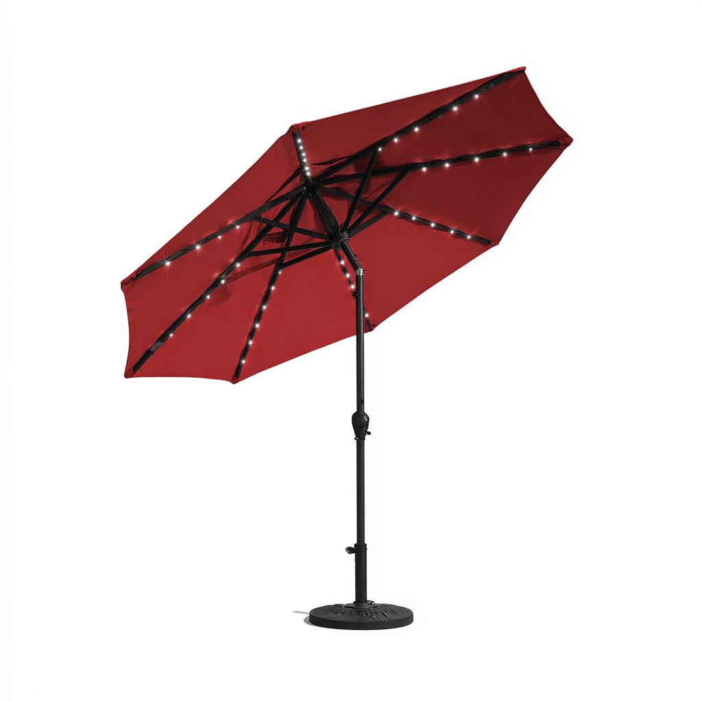 Parasol ogrodowy z oświetleniem LED z poliestru i metalu 230x230x250 cm - czerwony - styl nowoczesny - do ogrodu na zewnątrz-Losaroom