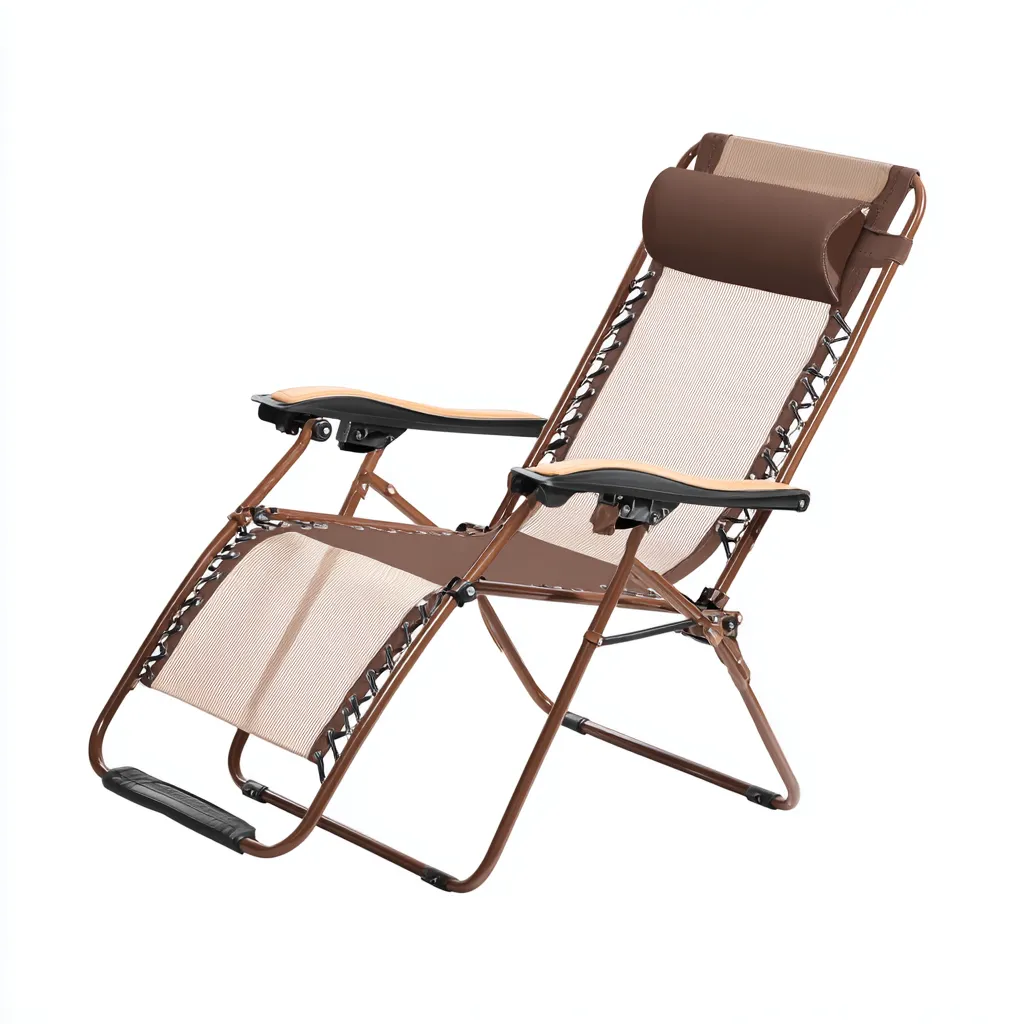 Leżak ogrodowy z metalu i tkaniny siatkowej 175x65x110 cm - brązowy - do ogrodu na zewnątrz styl ergonomiczny-Losaroom