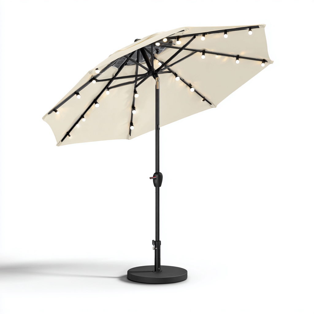 Parasol ogrodowy z oświetleniem LED z poliestru i metalu 230x230x250 cm - ecru - styl nowoczesny - do ogrodu na zewnątrz-Losaroom