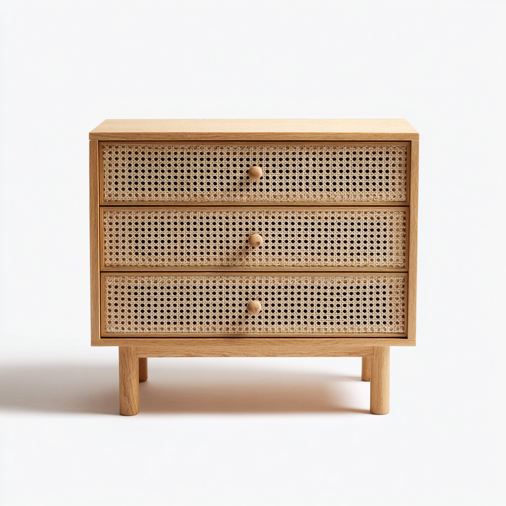Komoda z rattanu i drewna 80x40x85 cm - naturalna - do salonu - styl boho-Losaroom