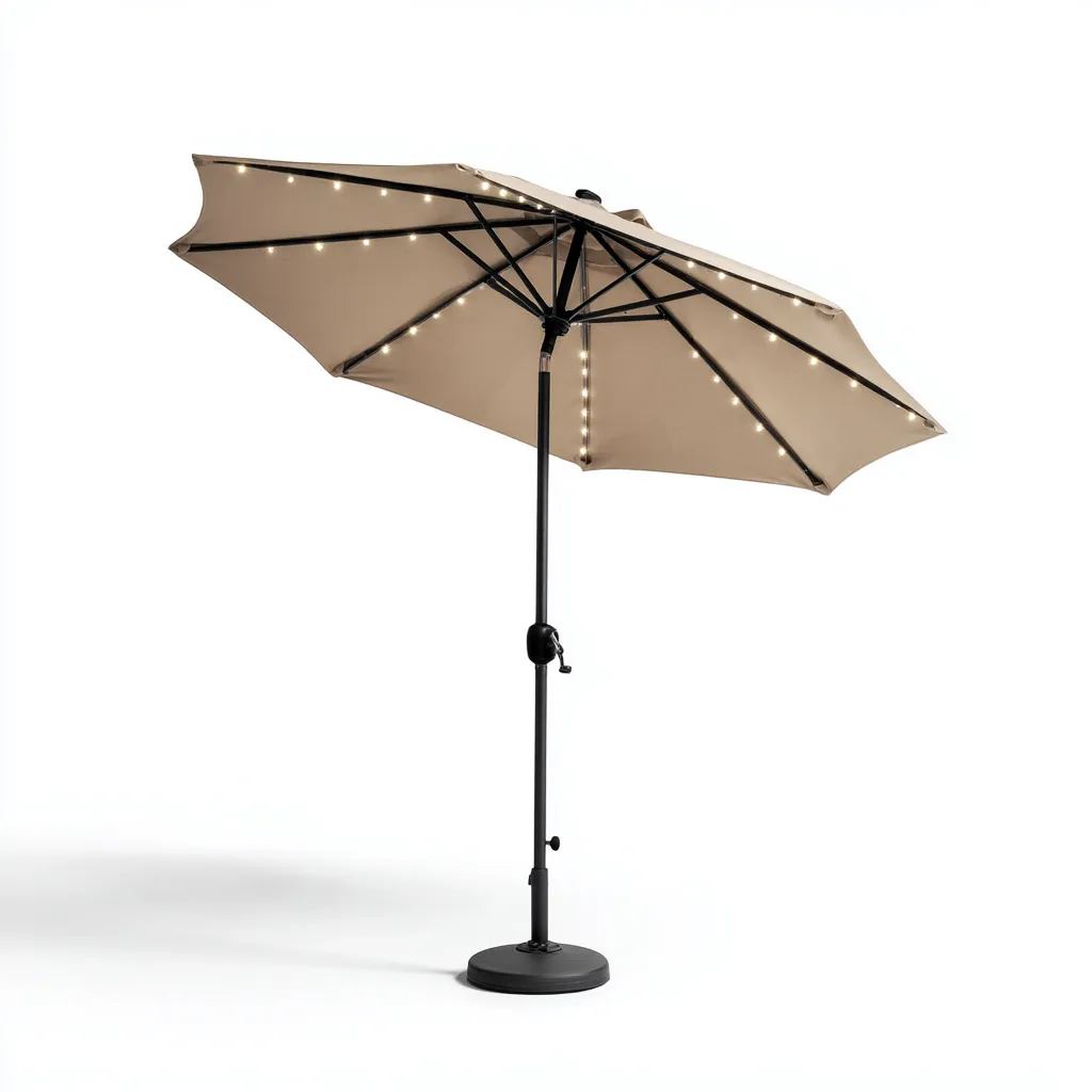 Parasol ogrodowy z oświetleniem LED z poliestru i metalu 230x230x250 cm - khaki - styl nowoczesny - do ogrodu na zewnątrz-Losaroom