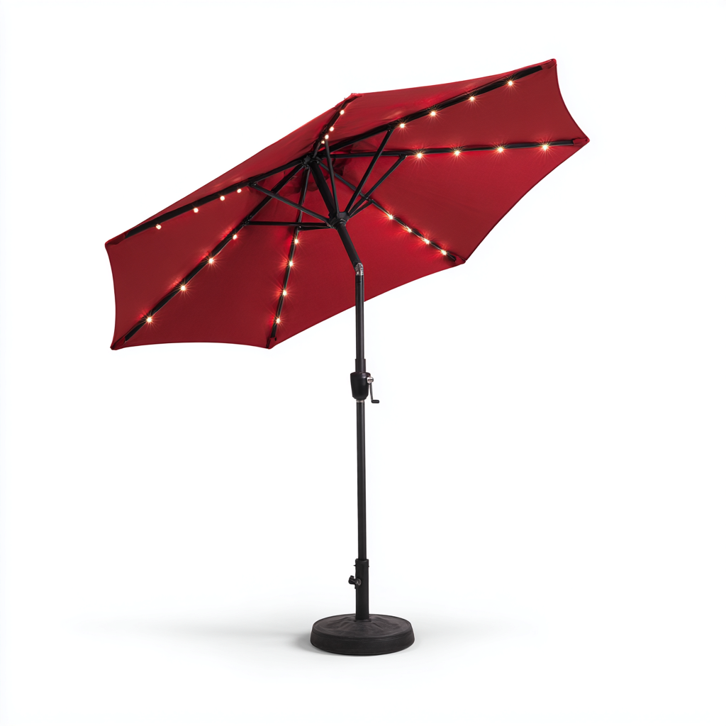 Parasol ogrodowy z oświetleniem LED z poliestru i metalu 230x230x250 cm - czerwony - styl nowoczesny - do ogrodu na zewnątrz-Losaroom