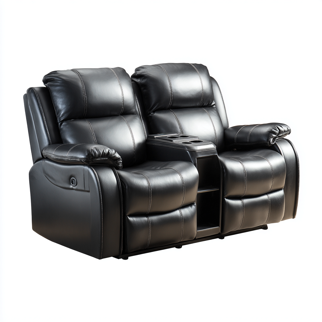 Sofa dwuosobowa rozkładana ze skóry syntetycznej 170x95x100 cm - czarny - do salonu - funkcja relaksu-Losaroom