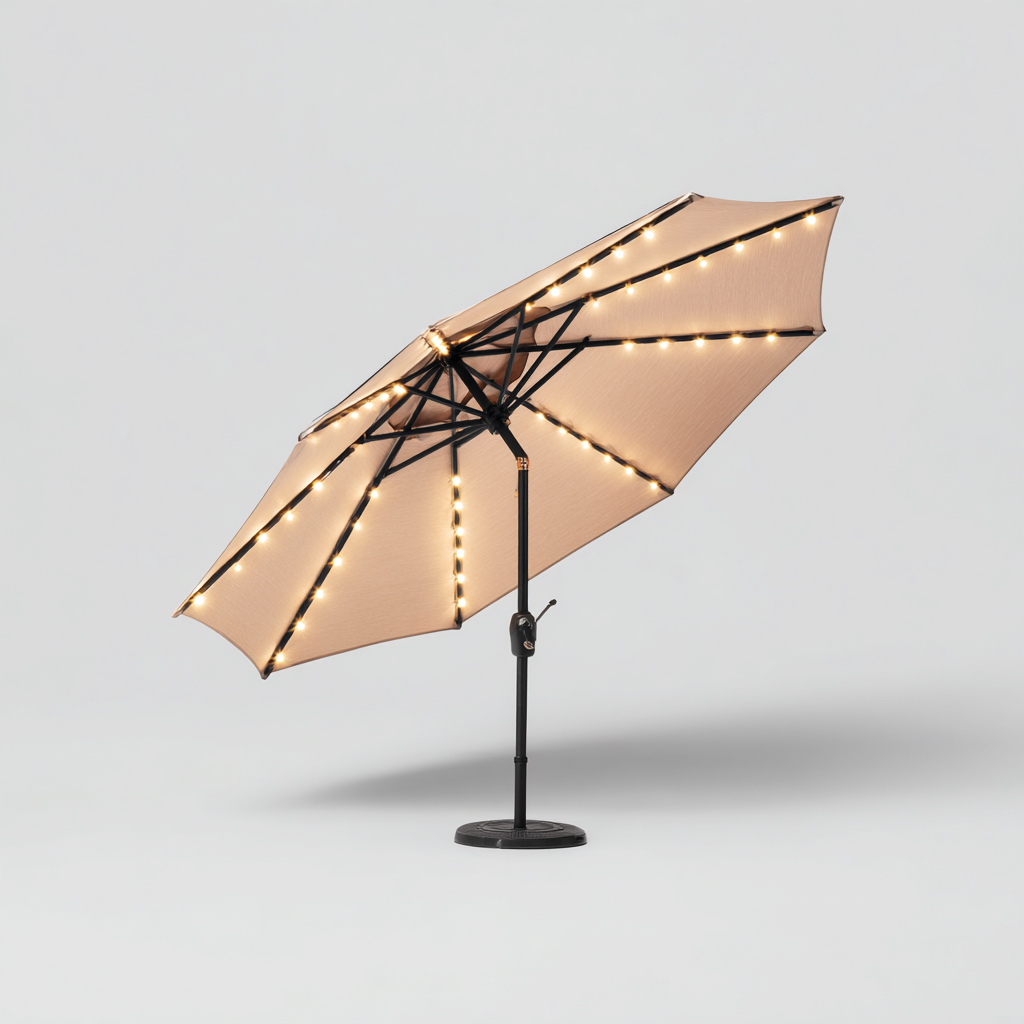 Parasol ogrodowy z oświetleniem LED z poliestru i metalu 230x230x250 cm - jasnobrązowy - styl nowoczesny - do ogrodu na zewnątrz-Losaroom