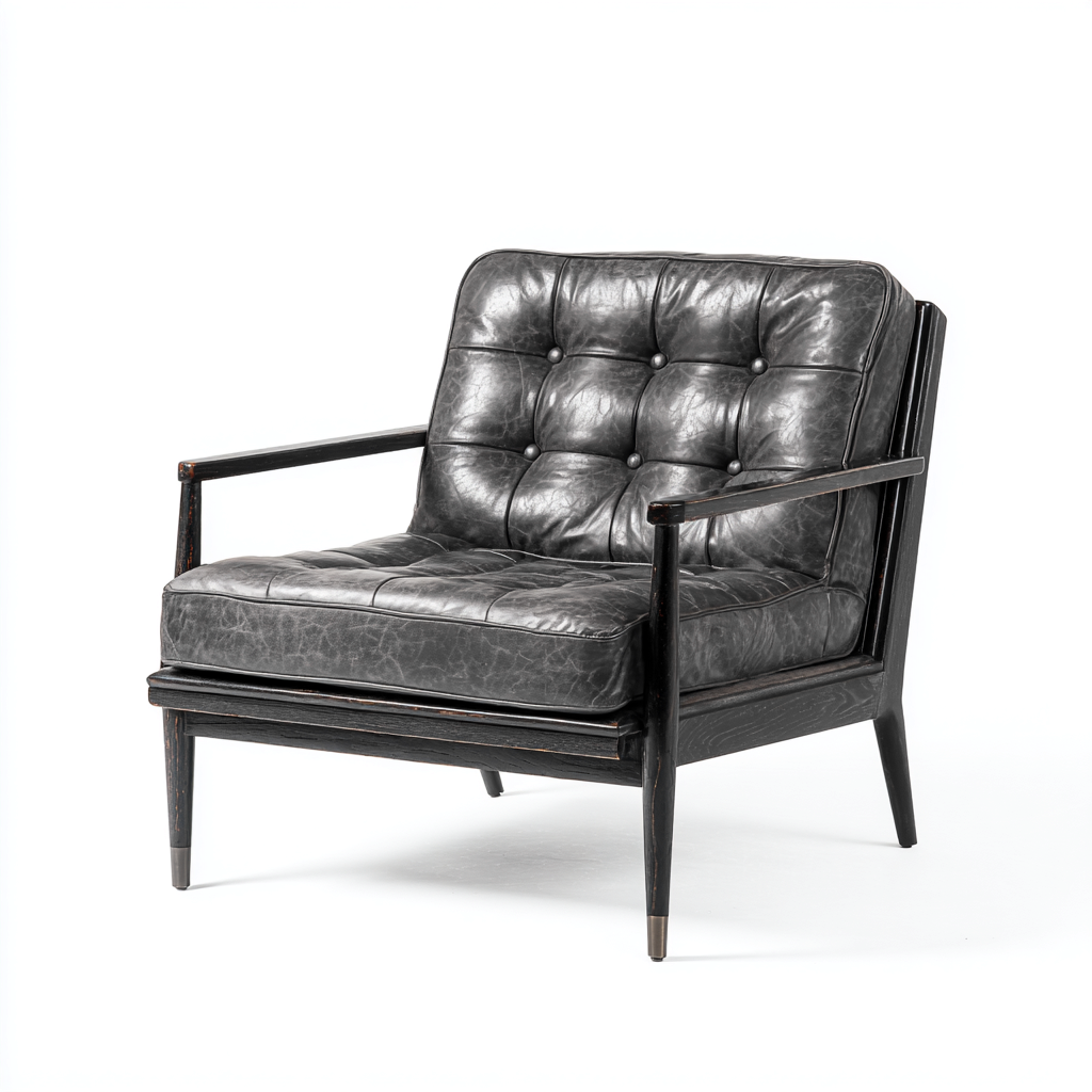 Fotel tapicerowany ze skóry 78x75x88 cm - ciemnoszary - do salonu - styl retro-Losaroom