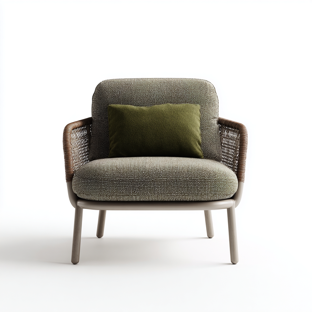 Fotel tapicerowany z technorattanu i tkaniny 80x78x85 cm - zielono-szary - do salonu - styl nowoczesny-Losaroom