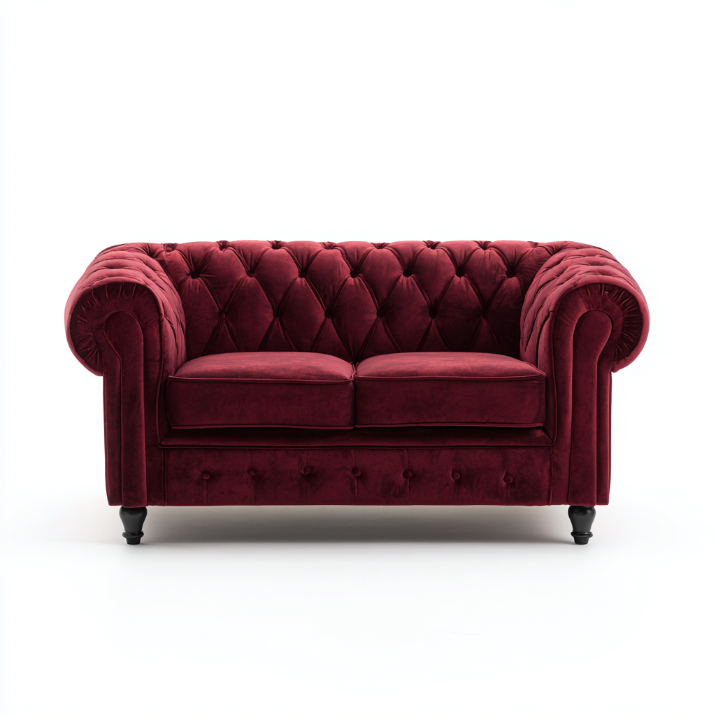 Sofa dwuosobowa z aksamitu 165x90x85 cm - bordowy - do salonu - styl klasyczny Chesterfield-Losaroom