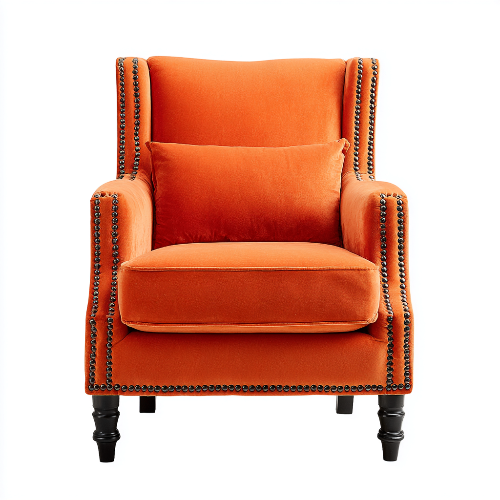 Fotel tapicerowany z aksamitu 85x80x100 cm - pomarańczowy - do salonu - styl klasyczny-Losaroom