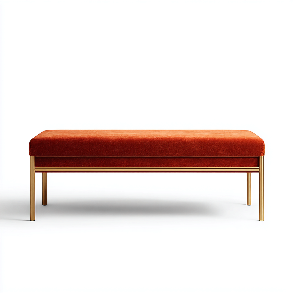 Ławka do przedpokoju z weluru i metalowymi nogami 110x40x45 cm - Pomarańczowa - Do przedpokoju - Styl nowoczesny glamour-Losaroom