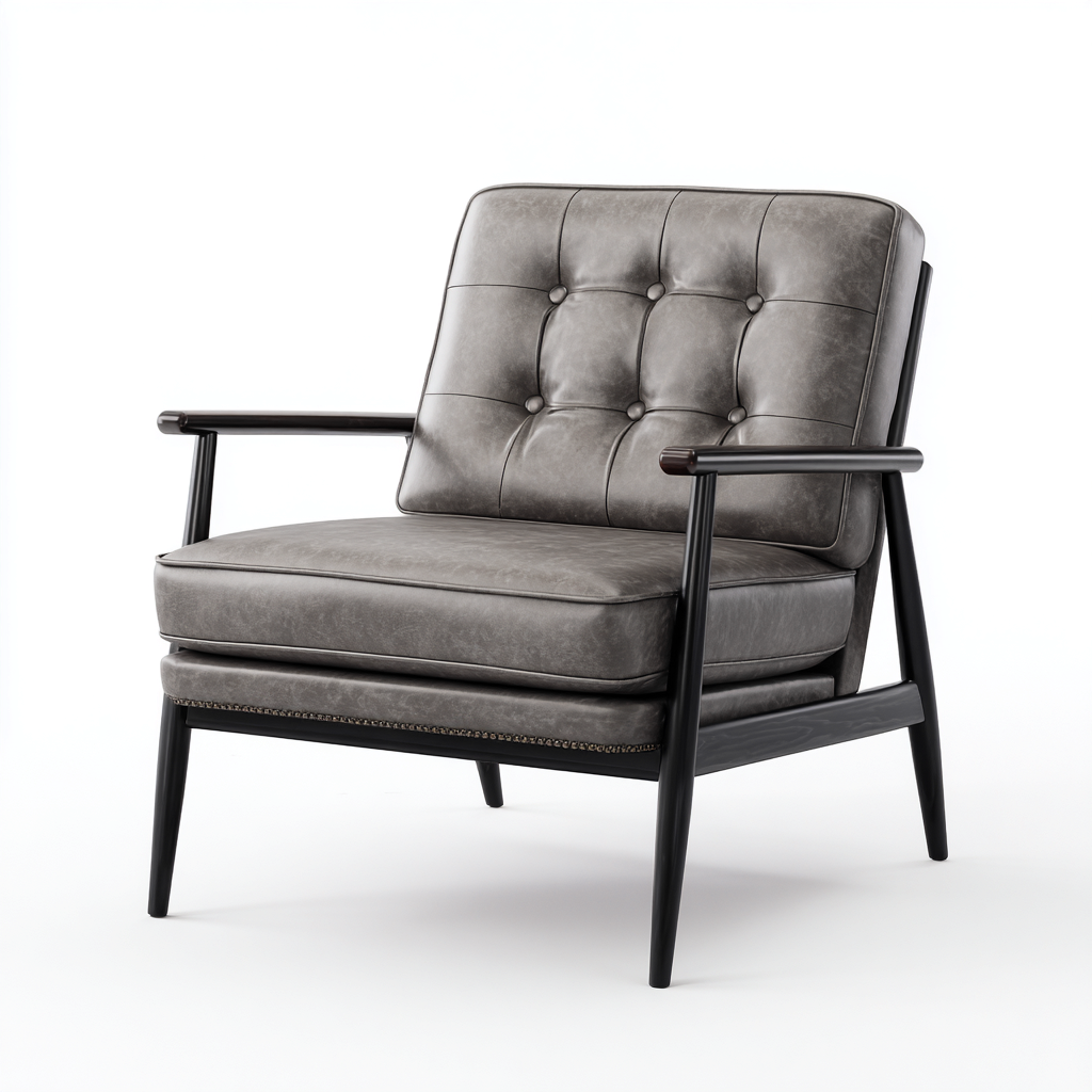 Fotel tapicerowany ze skóry 78x75x88 cm - szary - do salonu - styl retro-Losaroom