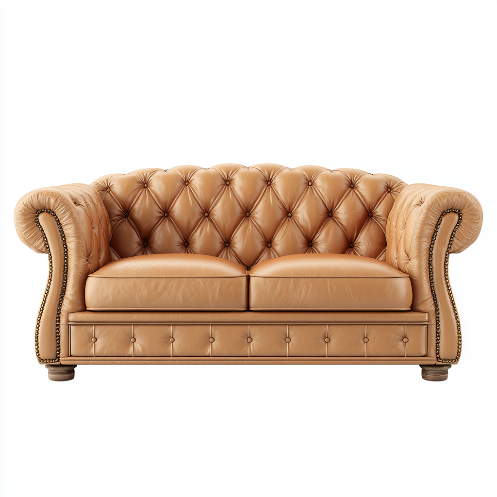 Sofa dwuosobowa ze skóry naturalnej 165x95x85 cm - jasnobrązowy - do salonu - styl chesterfield-Losaroom