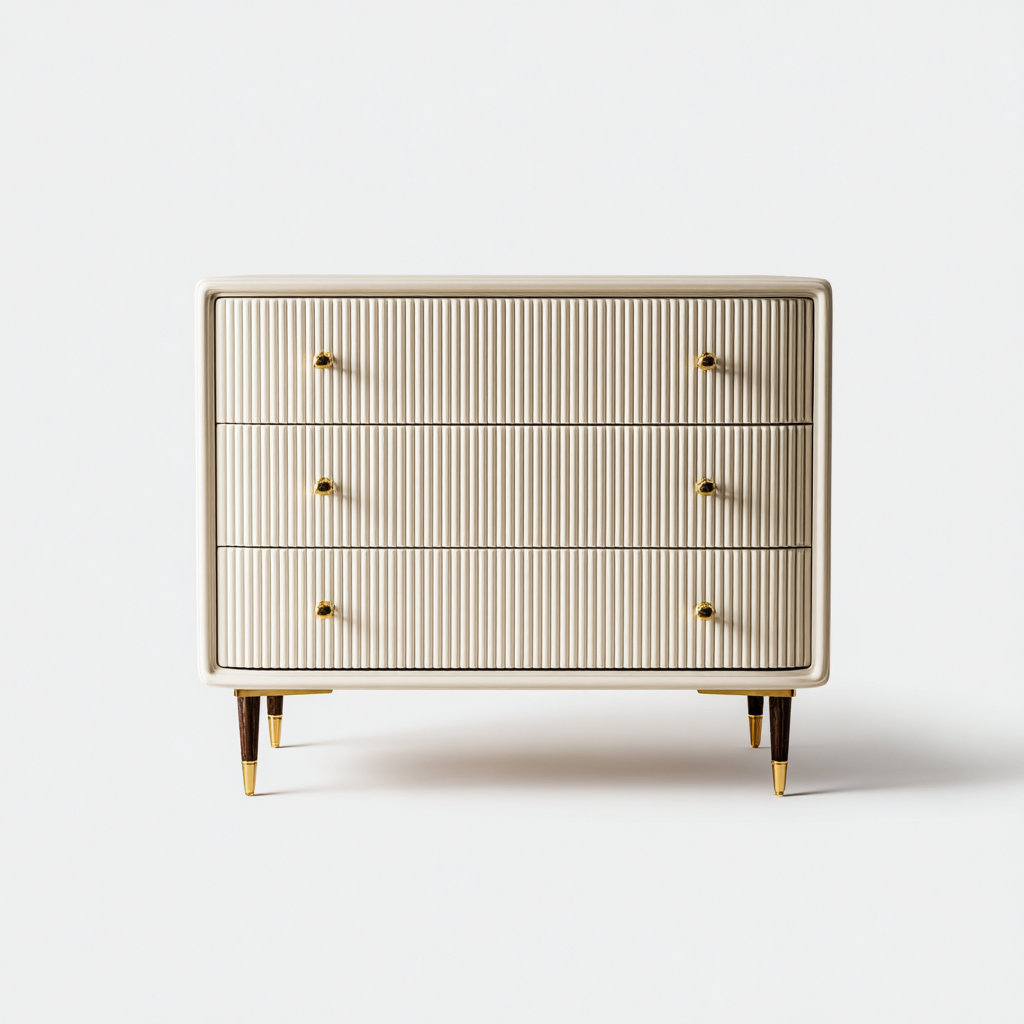 Komoda z trzema szufladami z płyty MDF i metalowymi uchwytami 90x42x85 cm - beżowa - do salonu - styl nowoczesny-Losaroom