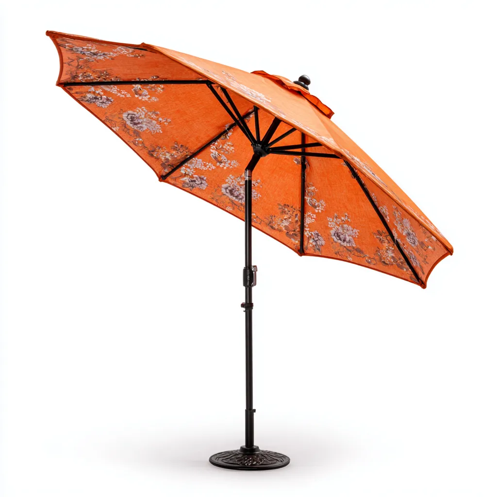 Parasole ogrodowe z aluminium 300x300x250 cm - pomarańczowy z kwiatowym wzorem - z korbowym mechanizmem i otworem wentylacyjnym - styl retro - odpowiedni do ogrodu-Losaroom