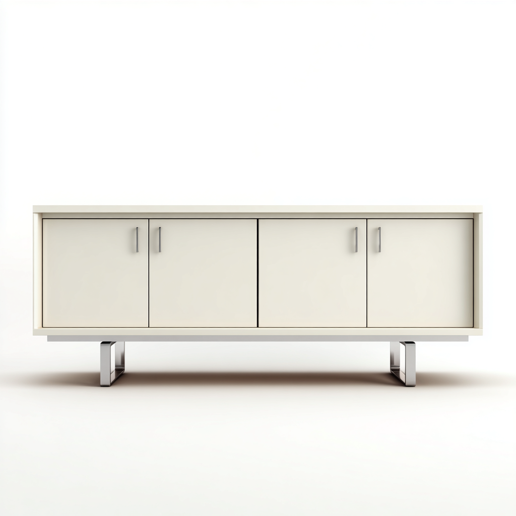 Szafka RTV z płyty meblowej 160x40x60 cm - biała - do salonu nowoczesny design na metalowych nogach-Losaroom