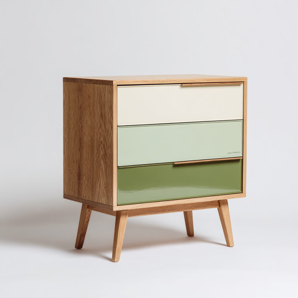 Komoda z drewna dębowego 65x42x78 cm - zielony - jasnokremowy - styl skandynawski do salonu-Losaroom