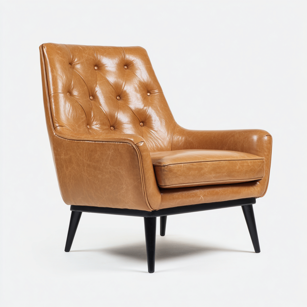 Fotel tapicerowany ze skóry 80x78x90 cm - jasnobrązowy - do salonu - styl retro-Losaroom