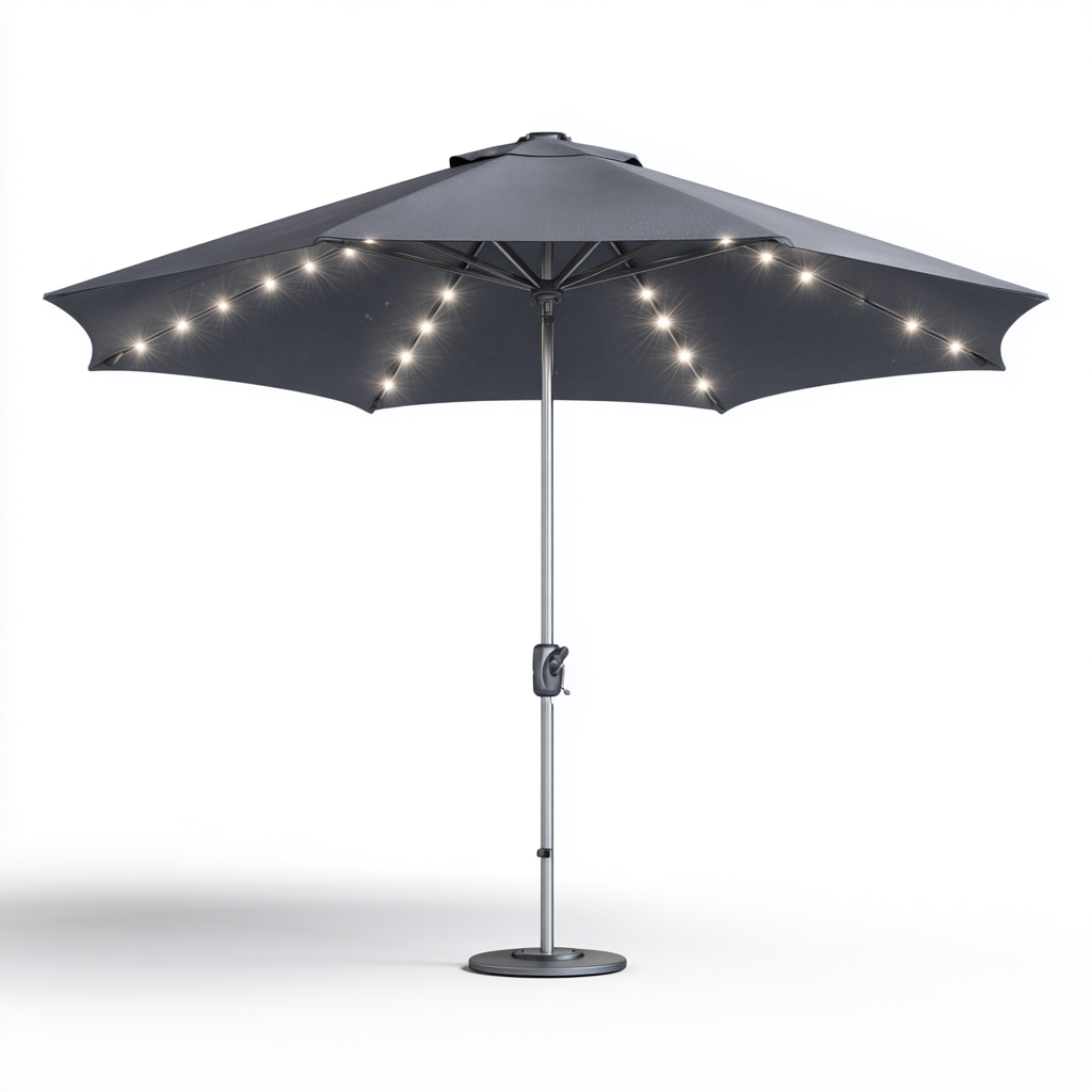 Parasole ogrodowe z aluminium 300x300x250 cm - ciemnoszary - z oświetleniem LED i korbowym mechanizmem - nowoczesny design - odpowiedni do ogrodu-Losaroom